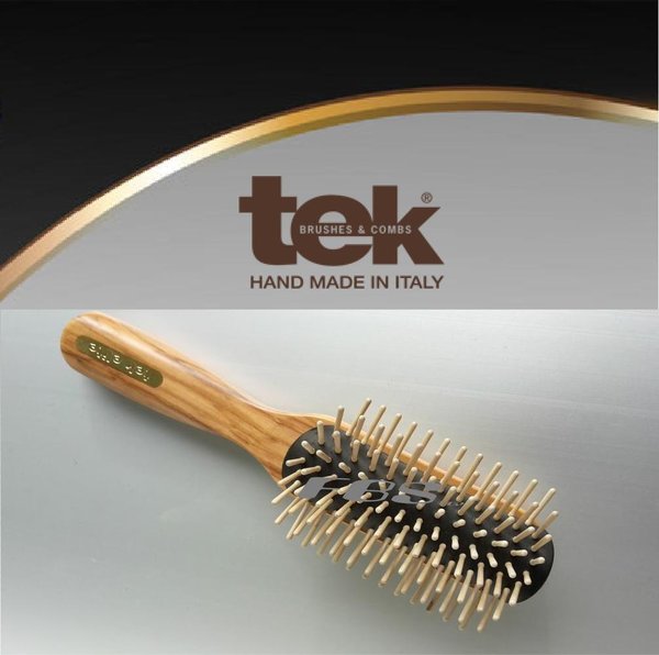 TEK ELITE Haarbürste aus Olivenholz  9- reihig mit Holzstiften