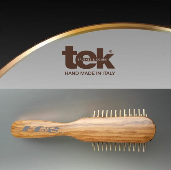 TEK Haarbürste aus Olivenholz Besatz Kautschuk black 9- reihig mit Holzstiften