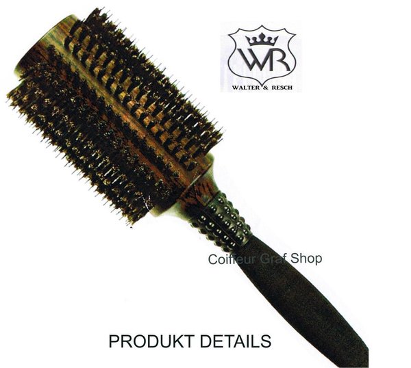 WR-Rund-Haarbürste mit Wildschweinborsten 84mm mit Pins 20reihig u. Neoprengriff